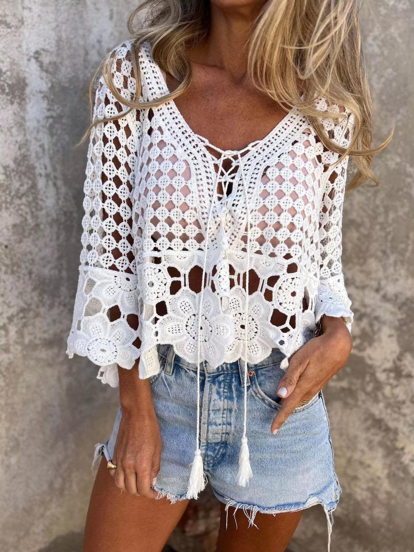 Tassel Crochet Knit Cover Up – view 6 | Lola Mariee