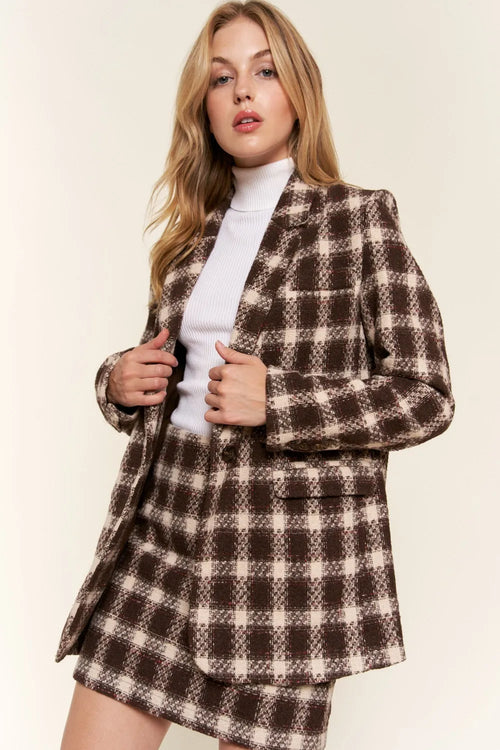 And The Why Full Size Plaid Brushed One Button Blazer – view 2 | Lola Mariee
