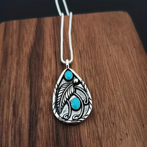 Alloy Artificial Turquoise Teardrop Pendant Necklace – view 2 | Lola Mariee