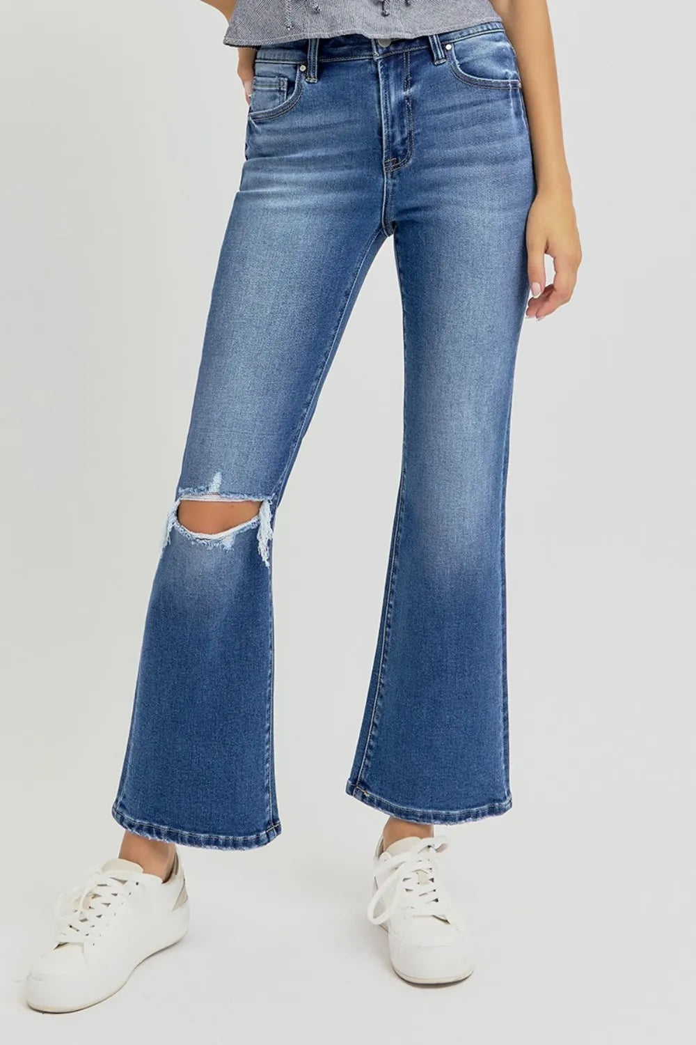 RISEN Full Size Distressed High Rise Crop Flare Jeans - LOLA MARIEE | Lola Mariee