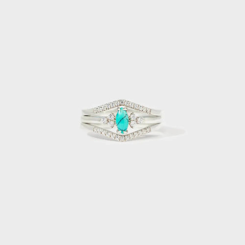 Artificial Turquoise V Shape Inlaid Zircon Ring – view 2 | Lola Mariee