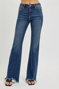RISEN Full Size Mid Rise Flare Frayed Hem Jeans Plus Size - women's bottoms at Lola Mariee boutique