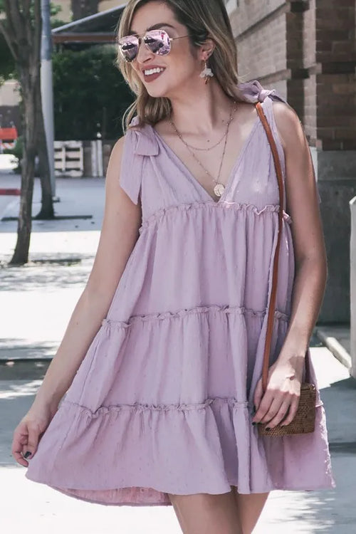 And The Why Polka Dot Textured Layered Flounce Ruffle Dress – view 2 | Lola Mariee