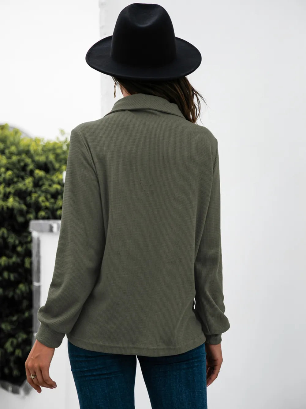 Half Button Long Sleeve T-Shirt - Trendsi | Lola Mariee