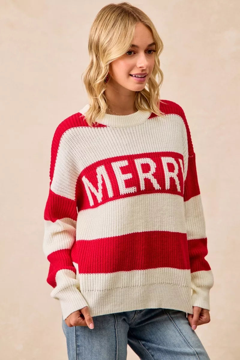 BiBi Christmas Merry Lettering Sweater - Trendsi | Lola Mariee
