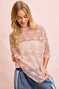 BiBi Bow Pattern Short Sleeves Boxy Mesh Top - Trendsi | Lola Mariee