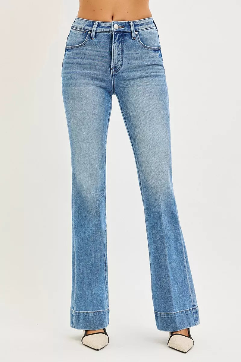 RISEN Tummy Control 4 Way Stretch Mid Rise Flare Jeans - women's bottoms at Lola Mariee boutique