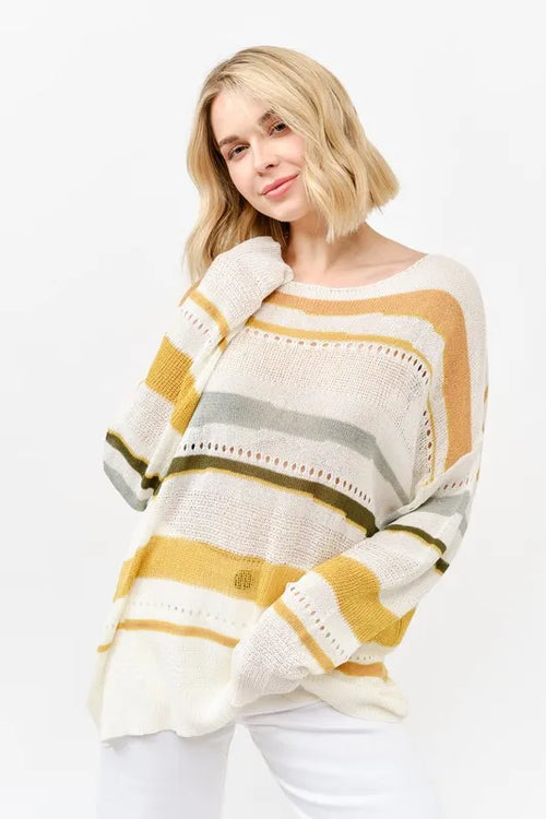 And The Why Abstract Striped Light Weight Loose Sweater – view 2 | Lola Mariee