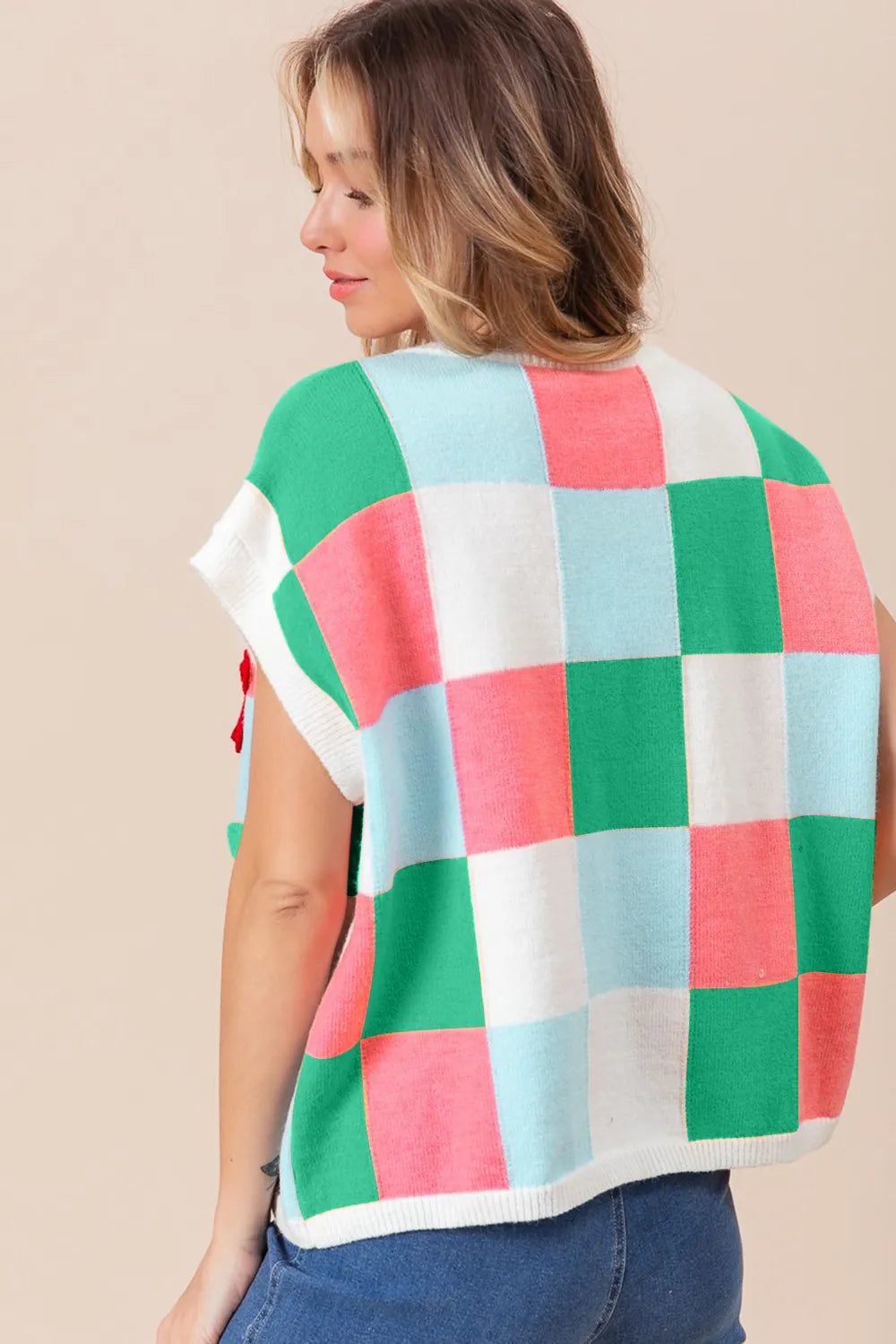 BiBi Flower Patch Checkered Sweater Vest - Trendsi | Lola Mariee