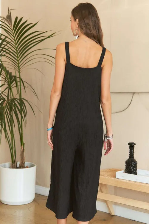 ADORA Black Textured Wide-Leg Jumpsuit – view 2 | Lola Mariee
