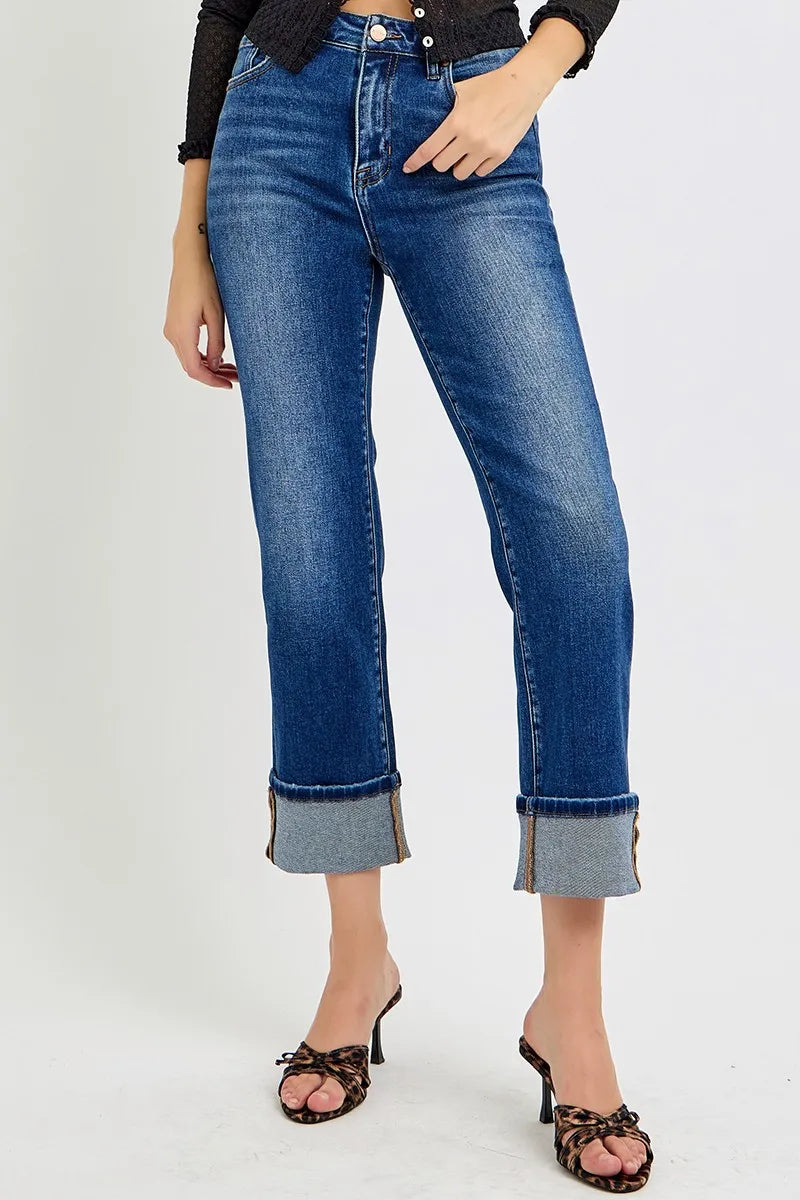 RISEN Full Size High Rise Ankle Straight Cuffed Jeans Plus Size - LOLA MARIEE | Lola Mariee