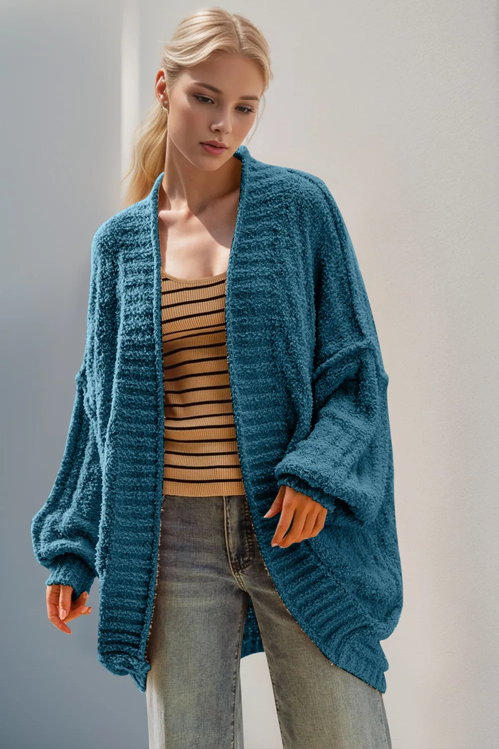 Double Take Full Size Open Front Long Sleeve Cardigan – view 3 | Lola Mariee