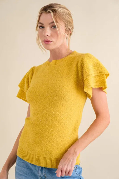 And The Why Double Layered Ruffle Sleeves Sweater Top | Lola Mariee