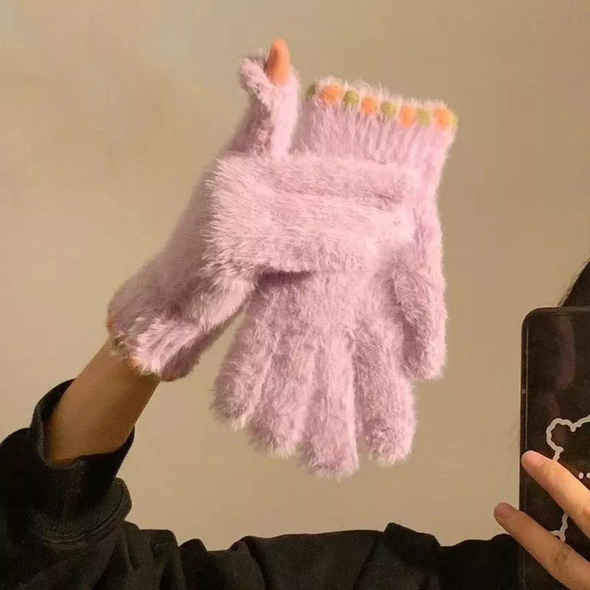 Fuzzy Knit Gloves – view 3 | Lola Mariee