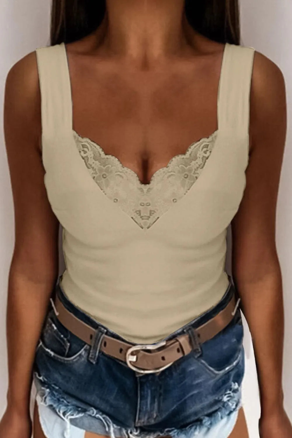 Full Size Lace Detail V-Neck Tank Plus Size – view 7 | Lola Mariee
