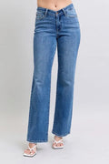 Judy Blue Full Size High Waist V-Front Vintage Wash Straight Jeans Plus Size - women's bottoms at Lola Mariee boutique