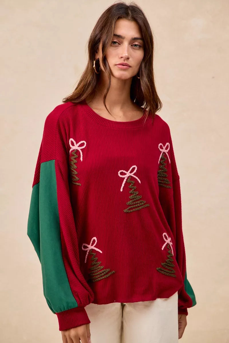BiBi Christmas Theme Tree Embroidered Sweater - Trendsi | Lola Mariee