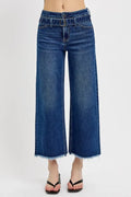 RISEN Raw Hem Wide Leg Attached Buckle Jeans - women's bottoms at Lola Mariee boutique
