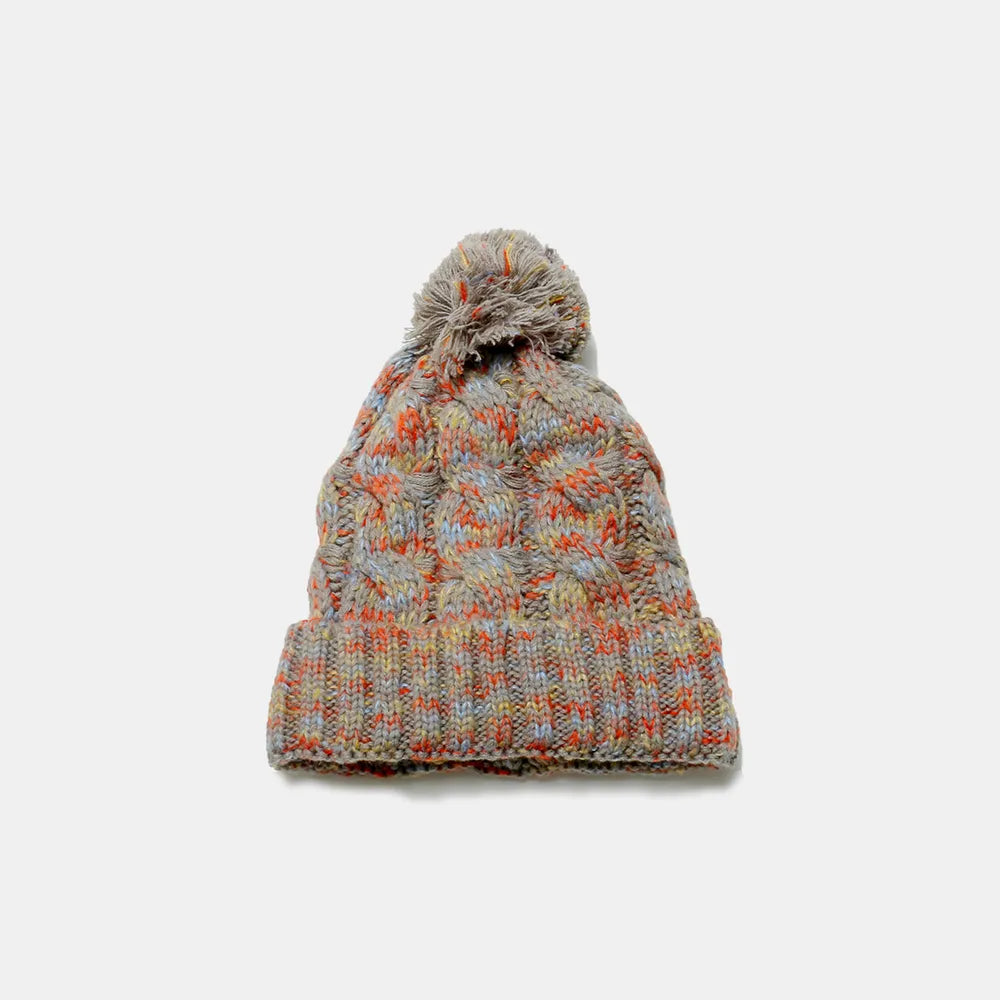 Contrast Cable-Knit Hat with Pompom – view 7 | Lola Mariee