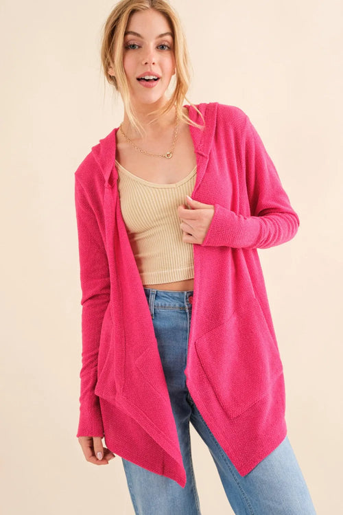 And The Why Full Size Thermal Hooded Open Front Cardigan with Pockets | Lola Mariee