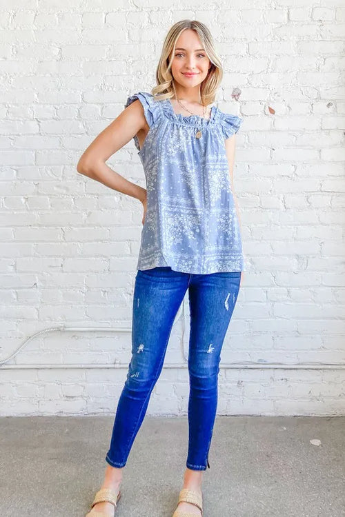 And The Why Boho Print Ruffle Baby Doll Tank Top | Lola Mariee