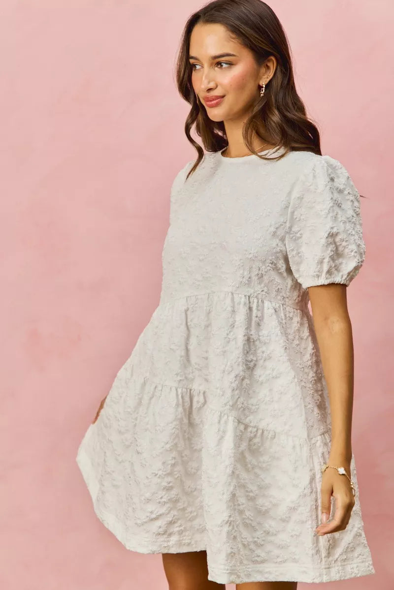 SO ME Floral Jacquard Diagnol Tiered Short Mini Dress - Trendsi | Lola Mariee