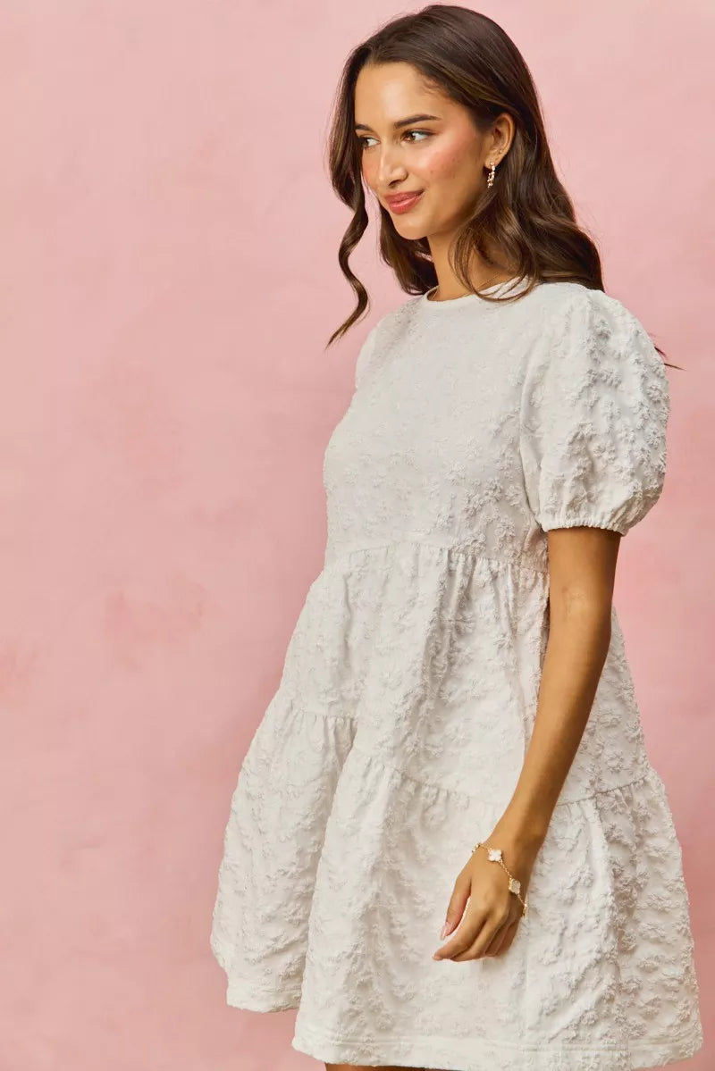 SO ME Floral Jacquard Diagnol Tiered Short Mini Dress - Trendsi | Lola Mariee
