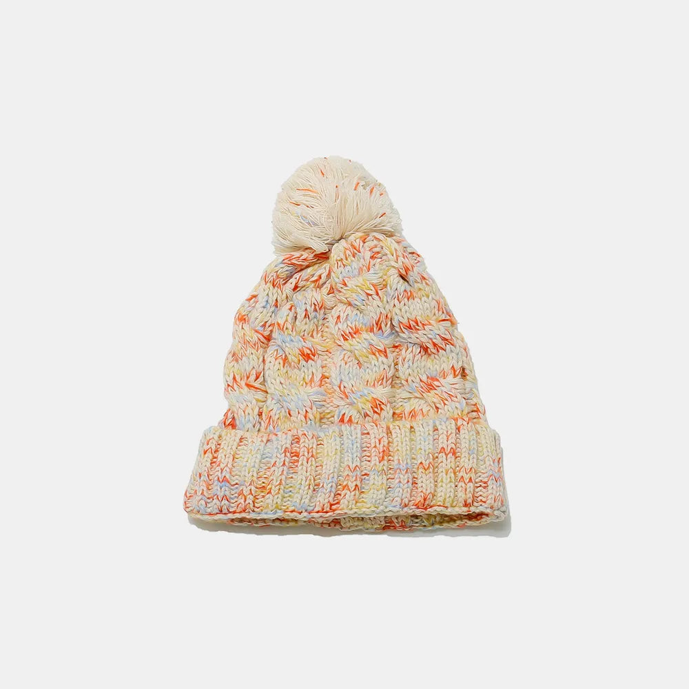 Contrast Cable-Knit Hat with Pompom – view 5 | Lola Mariee