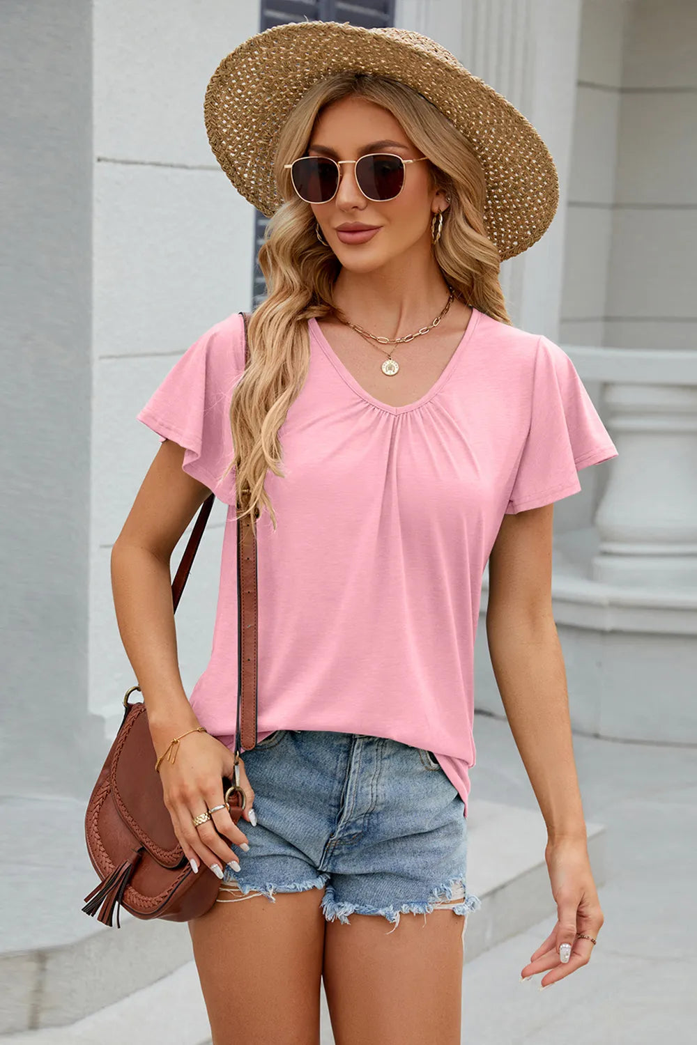 V-Neck Short Sleeve T-Shirt - Trendsi | Lola Mariee