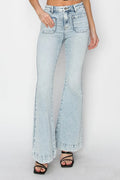 Risen Full Size High Rise Front Patch Pocket Flare Jeans - women's bottoms at Lola Mariee boutique