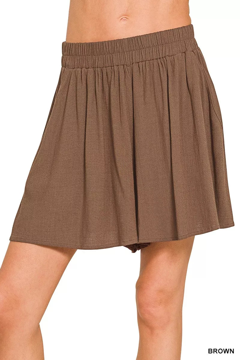 Zenana Woven Elastic Band Shorts With Pocket - women's bottoms at Lola Mariee boutique