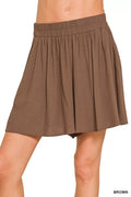 Zenana Woven Elastic Band Shorts With Pocket - women's bottoms at Lola Mariee boutique
