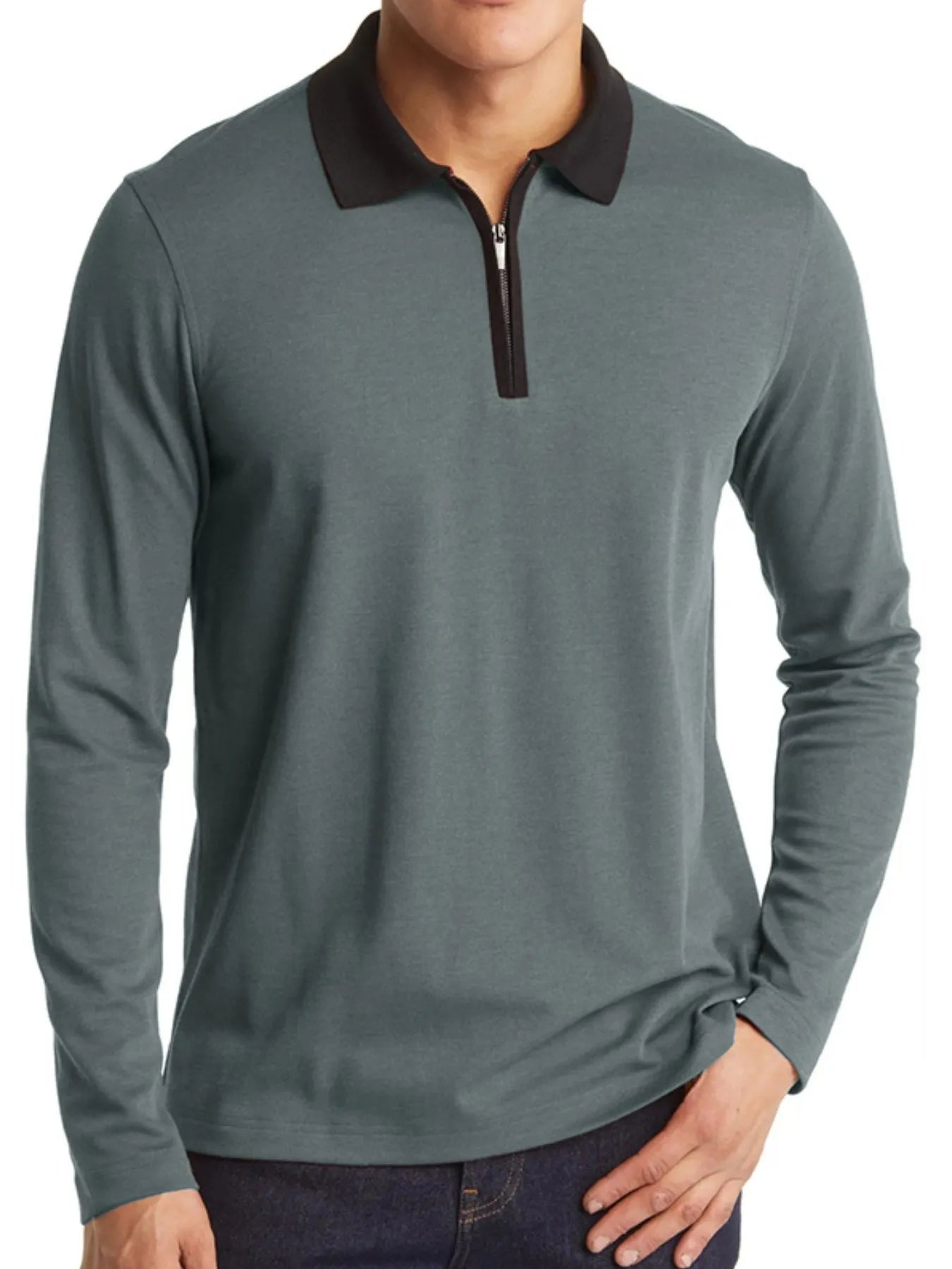Men's Classic Long Sleeve Contrast Collar Polo Shirt – view 7 | Lola Mariee