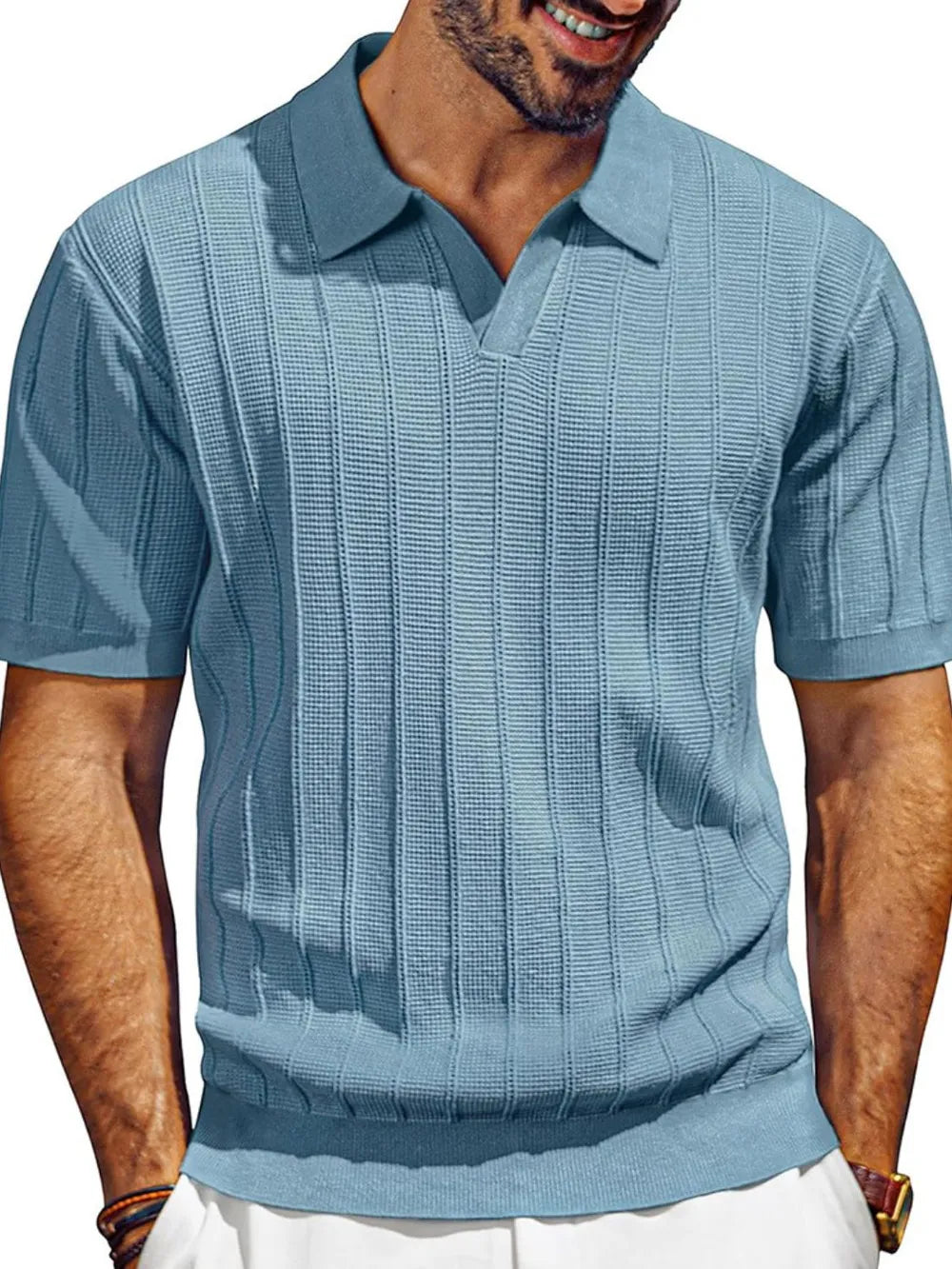 Men's Full Size Textured Collared Neck Short Sleeve Polo Plus Size – view 3 | Lola Mariee