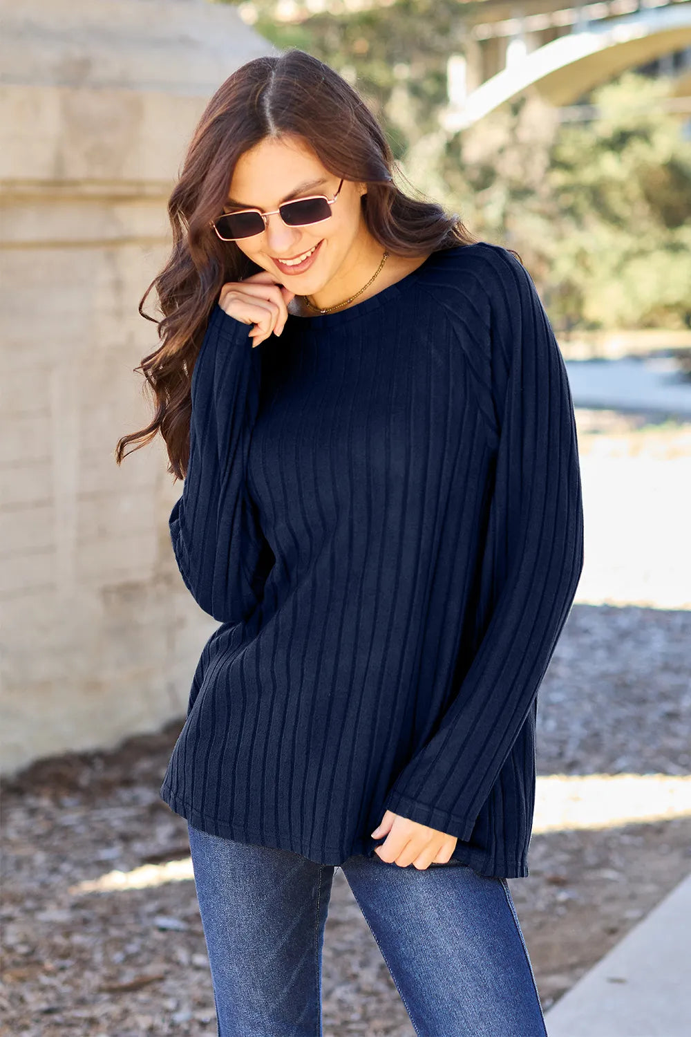 Basic Bae Full Size Ribbed Round Neck Long Sleeve Knit Top – view 4 | Lola Mariee