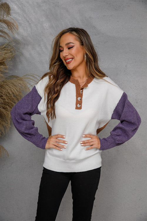 Angel Wings Round Neck Buttoned Knit Top | Lola Mariee