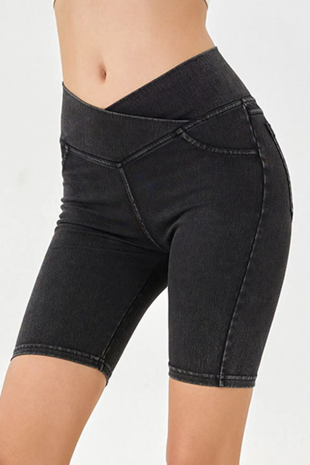 Basic Bae Asymmetrical Waist Denim Shorts with Pockets – view 6 | Lola Mariee