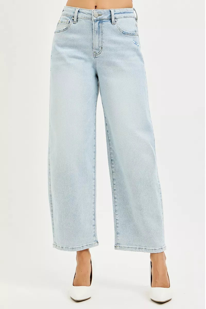 RISEN High Rise Crop Barrel Jeans - women's top at Lola Mariee boutique