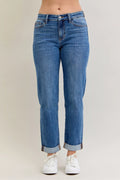 Judy Blue Full Size Mid Rise BF Classic Cuffed Jeans Plus Size - women's bottoms at Lola Mariee boutique