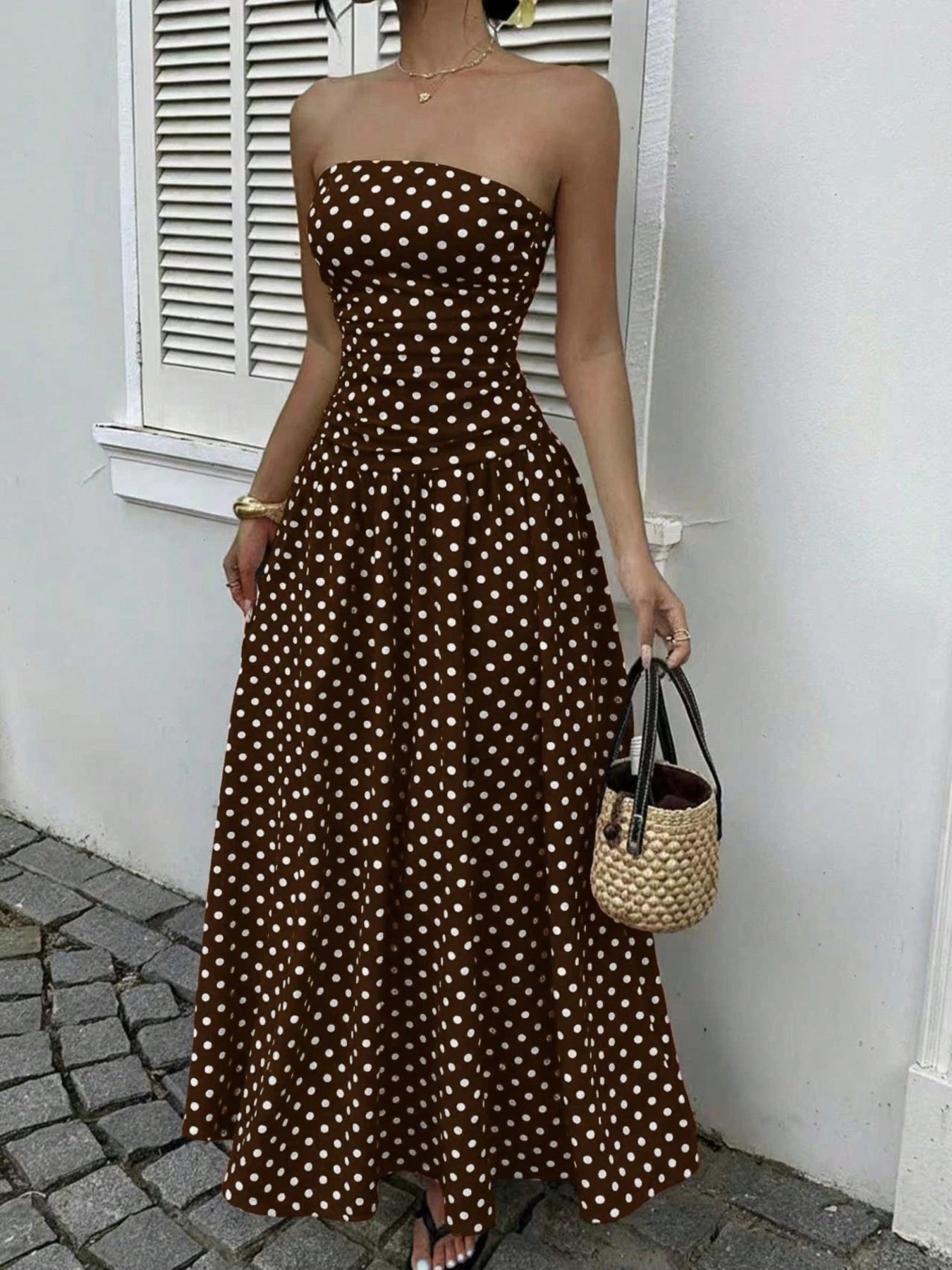 Polka Dot Strapless Maxi Dress – view 6 | Lola Mariee