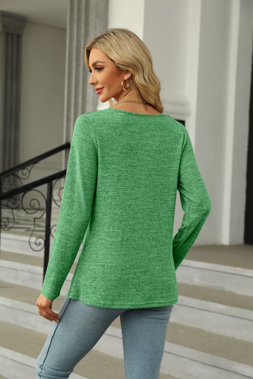 Square Neck Long Sleeve Slit T-Shirt - Trendsi | Lola Mariee