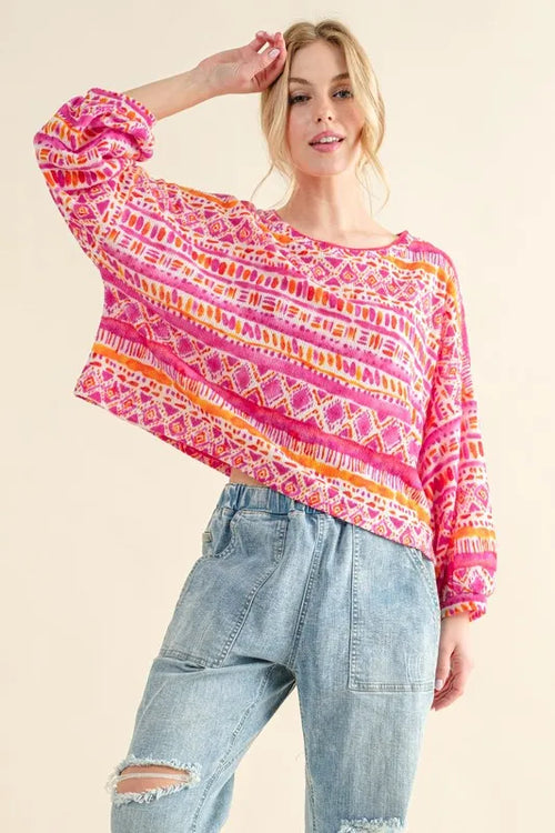 And The Why Cozy Textured Printed Casual Top | Lola Mariee