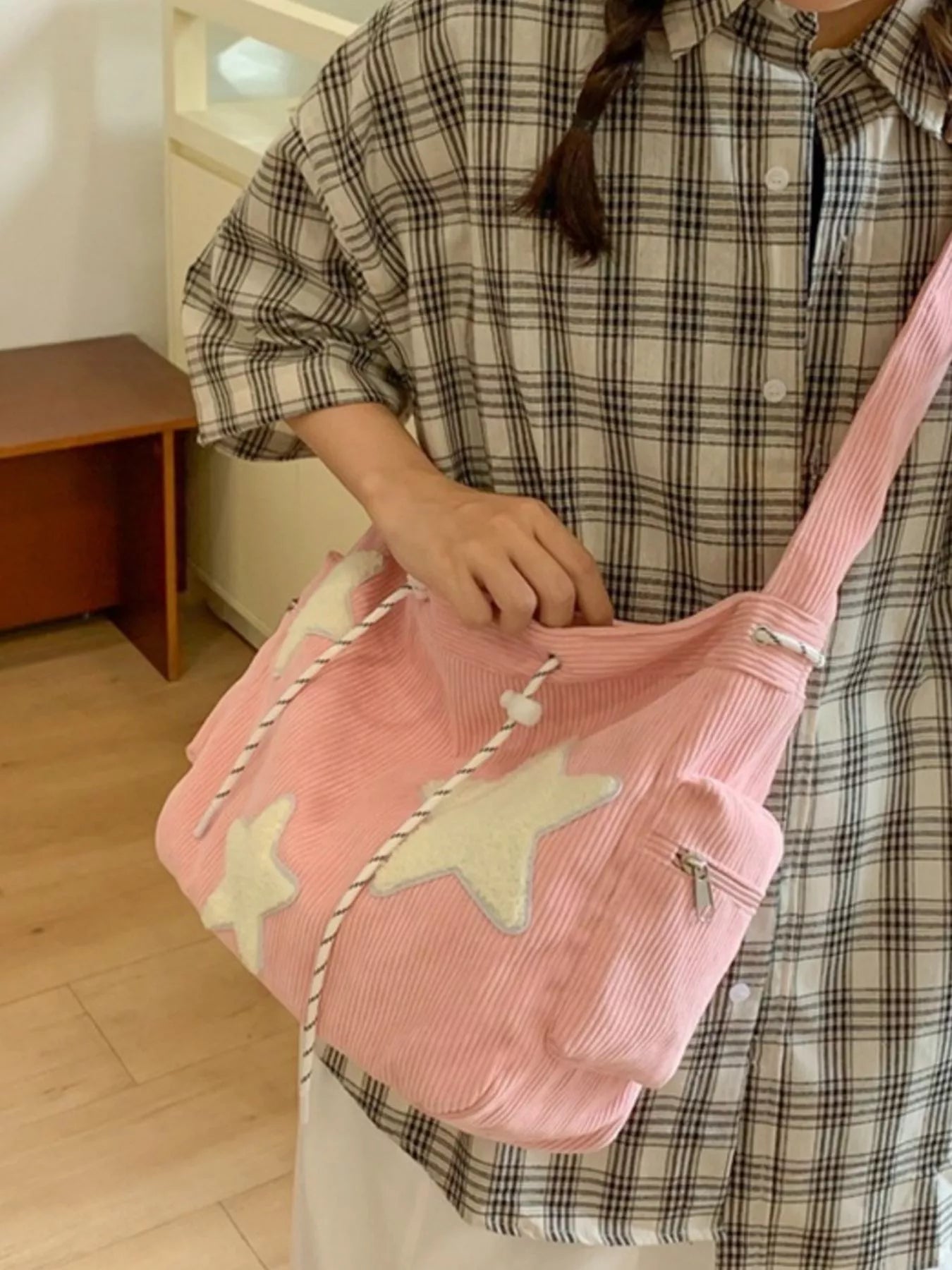 Corduroy Star Applique Casual Crossbody Bag – view 4 | Lola Mariee