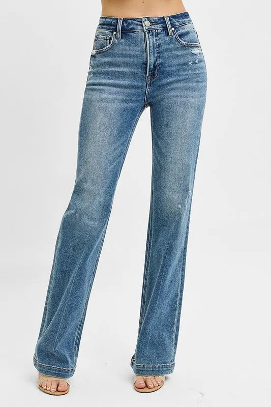 RISEN Full Size Distressed Detail Bootcut Jeans Plus Size - LOLA MARIEE | Lola Mariee