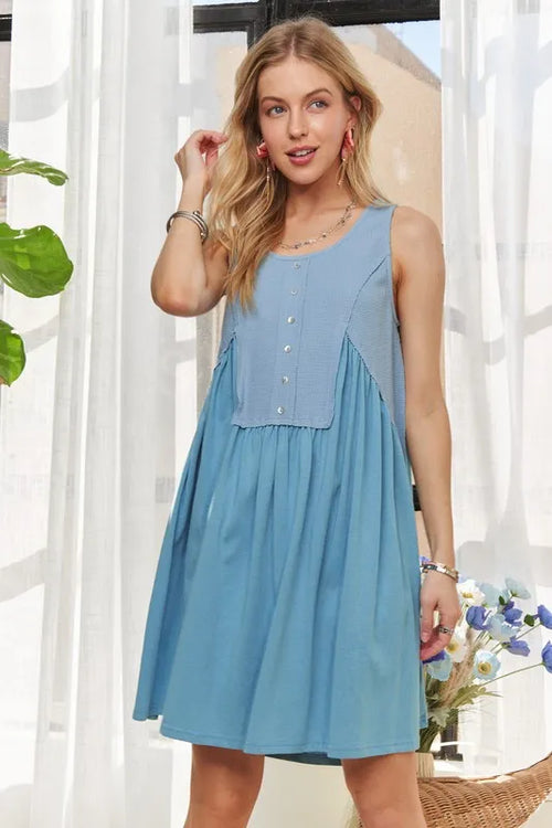 ADORA Decorative Button Sleeveless Babydoll Dress – view 2 | Lola Mariee