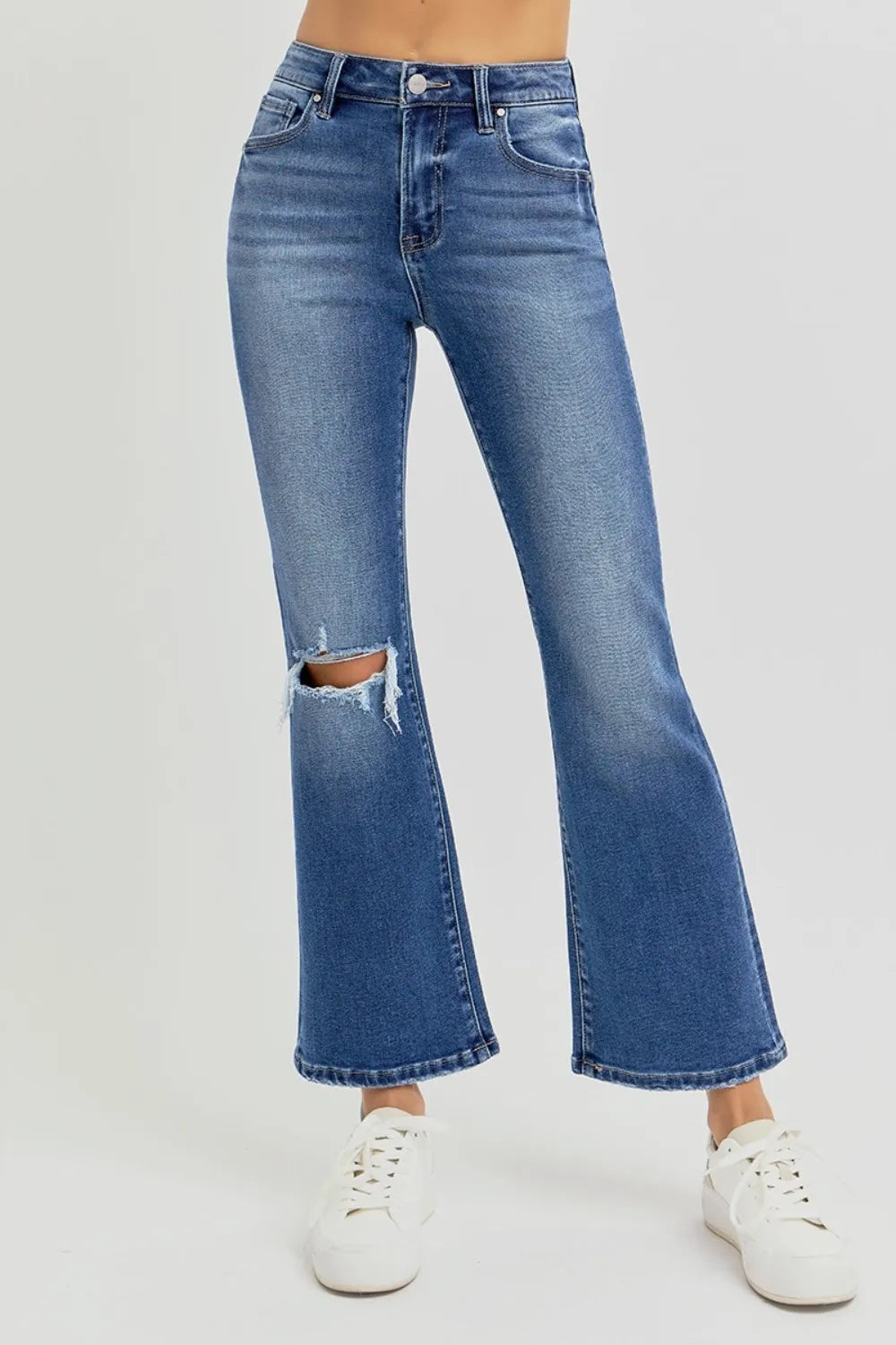 RISEN Full Size Distressed High Rise Crop Flare Jeans - LOLA MARIEE | Lola Mariee