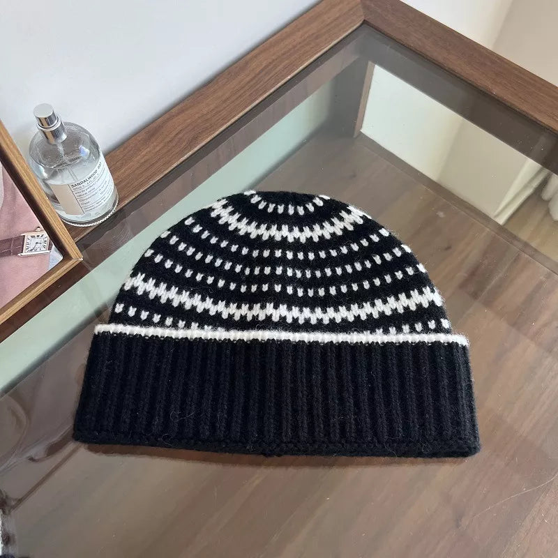 Wool Striped Warm Knit Hat – view 4 | Lola Mariee