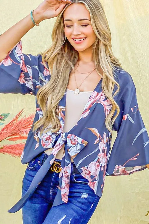 And The Why Front Tie Knot Floral Print Top | Lola Mariee