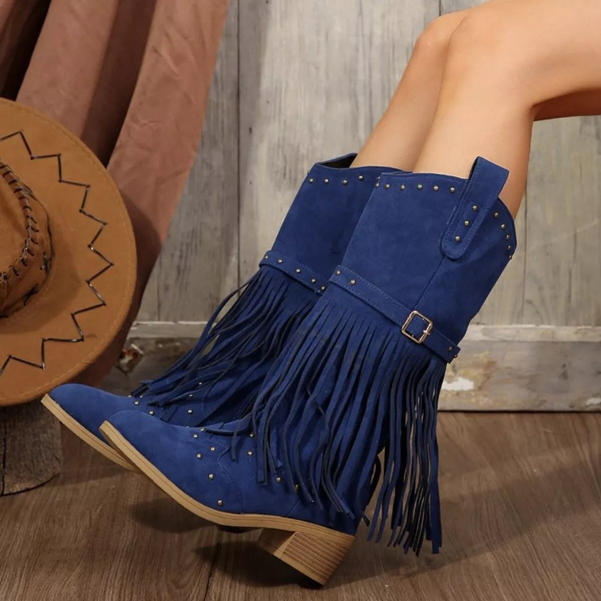 Fringe Point Toe Block Heels Boots – view 5 | Lola Mariee