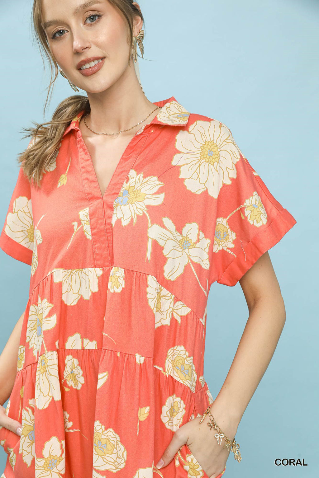 Umgee Floral Tiered Collared Babydoll Dress - Trendsi | Lola Mariee